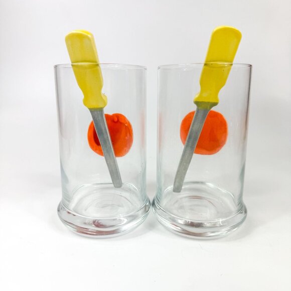 Screwdriver Cocktail Glasses Tumblers Set With Yellow Ceramic Stirrers & Orange - Picture 3 of 5